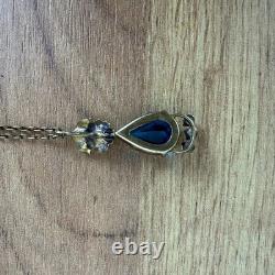 Antique Soviet USSR Pendant Sterling Silver 875 & Gold Plated blue Glass + chain