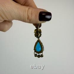 Antique Soviet USSR Pendant Sterling Silver 875 & Gold Plated blue Glass + chain