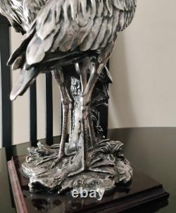 Antique Statue Silver Plating Figure Metal Signed Rare Old Sculpture Decor