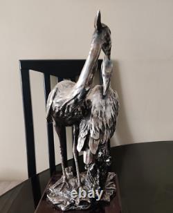 Antique Statue Silver Plating Figure Metal Signed Rare Old Sculpture Decor