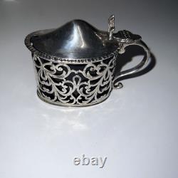 Antique Sterling Silver Mustard Pot with Original Blue Glass Inner Dish. 1906