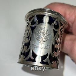 Antique Sterling Silver Mustard Pot with Original Blue Glass Inner Dish. 1906