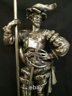 Antique Superb Silver Plated French Figural Lamp Soldier Musketeer Sculpture