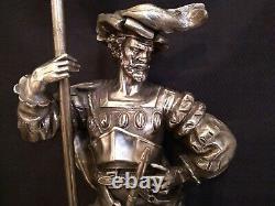 Antique Superb Silver Plated French Figural Lamp Soldier Musketeer Sculpture