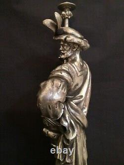 Antique Superb Silver Plated French Figural Lamp Soldier Musketeer Sculpture