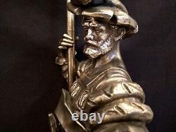 Antique Superb Silver Plated French Figural Lamp Soldier Musketeer Sculpture
