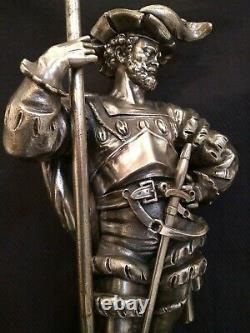 Antique Superb Silver Plated French Figural Lamp Soldier Musketeer Sculpture