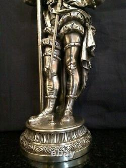 Antique Superb Silver Plated French Figural Lamp Soldier Musketeer Sculpture