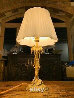 Antique Swiss Black Forest Style Gold/Silver Plated Table Lamp With Hallmarks