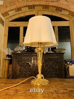 Antique Swiss Black Forest Style Gold/Silver Plated Table Lamp With Hallmarks