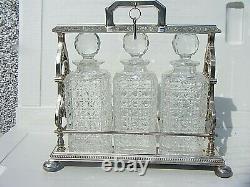 Antique Tantalus Silver Plated 3 Decanters