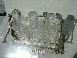 Antique Tantalus Silver Plated 3 Decanters