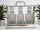 Antique Tantalus Silver Plated + Three Decanters Art Deco Trio Glass Decanter