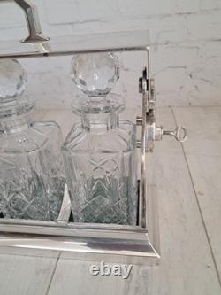 Antique Tantalus Silver Plated + Three Decanters Art Deco Trio Glass Decanter
