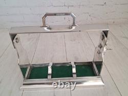 Antique Tantalus Silver Plated + Three Decanters Art Deco Trio Glass Decanter