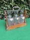 Antique Tantalus Wood & Silver Plate, Decanters With Labels, Betjemanns Dublin