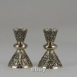 Antique Thailand Sterling Silver Candle Stick Set Bencharong Thailand 19th /