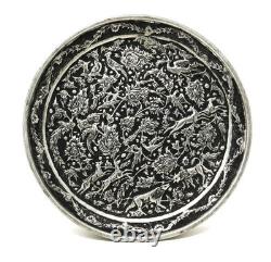 Antique Tinned Copper Repousse Ornate Metalwork Silver Tray Wall Hanging