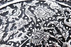 Antique Tinned Copper Repousse Ornate Metalwork Silver Tray Wall Hanging