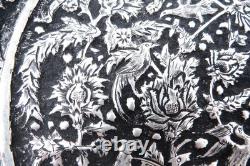 Antique Tinned Copper Repousse Ornate Metalwork Silver Tray Wall Hanging