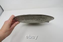 Antique Tinned Copper Repousse Ornate Metalwork Silver Tray Wall Hanging