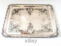 Antique Tray Silver Plate Aesthetic Medallion Portrait Face Greek Revival RARE