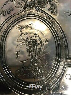 Antique Tray Silver Plate Aesthetic Medallion Portrait Face Greek Revival RARE