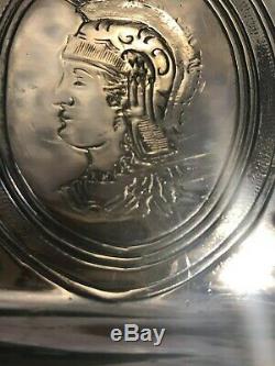 Antique Tray Silver Plate Aesthetic Medallion Portrait Face Greek Revival RARE