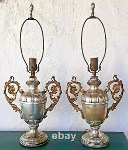 Antique Trophy Lamps in Silver Plate A Pair