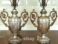 Antique Trophy Lamps in Silver Plate A Pair