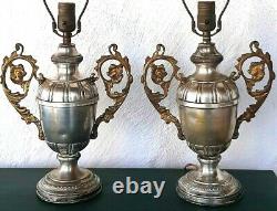 Antique Trophy Lamps in Silver Plate A Pair