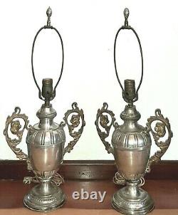Antique Trophy Lamps in Silver Plate A Pair
