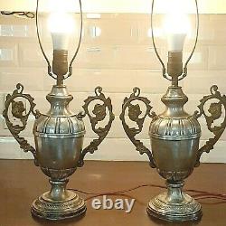 Antique Trophy Lamps in Silver Plate A Pair