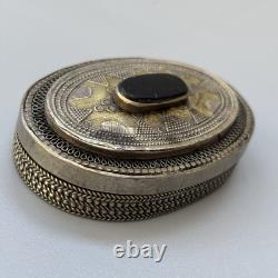 Antique Turkmen/Kazakh Silver Plated and Black Onyx Box