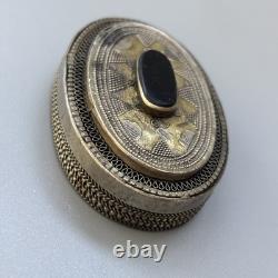 Antique Turkmen/Kazakh Silver Plated and Black Onyx Box