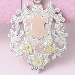 Antique Victorian 1.75 Sterling Silver Rose Yellow Gold Plate Fob Charm Pendant