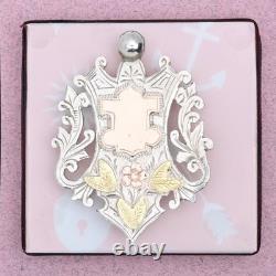 Antique Victorian 1.75 Sterling Silver Rose Yellow Gold Plate Fob Charm Pendant