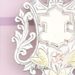 Antique Victorian 1.75 Sterling Silver Rose Yellow Gold Plate Fob Charm Pendant