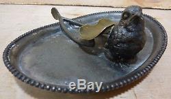 Antique Victorian Bird Wishbone Cigar Ashtray Quad Silver Plate Forbes USA Tray