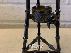 Antique Victorian Black Amethyst Glass Bud Vase with Silver Plated Holder with Bee