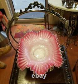 Antique Victorian Bridal Bowl with Silver plate Basket A BeautyFree Ship! 1880s