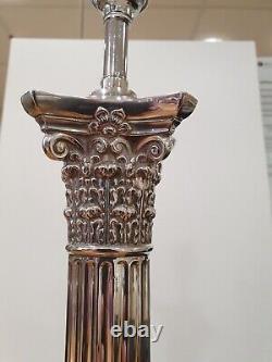 Antique Victorian Corinthian Silver Plate Column Lamp C1895