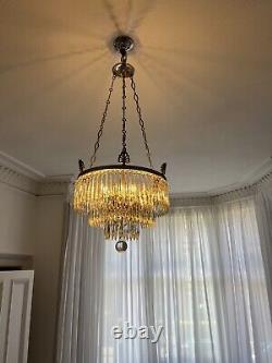 Antique Victorian Crystal Waterfall Chandelier By F&C Osler Silver Plated Frame