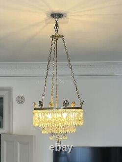 Antique Victorian Crystal Waterfall Chandelier By F&C Osler Silver Plated Frame