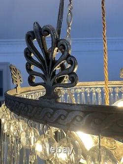 Antique Victorian Crystal Waterfall Chandelier By F&C Osler Silver Plated Frame