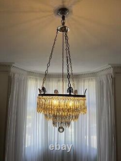 Antique Victorian Crystal Waterfall Chandelier By F&C Osler Silver Plated Frame