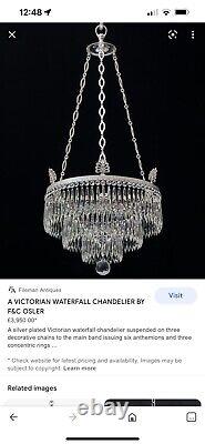 Antique Victorian Crystal Waterfall Chandelier By F&C Osler Silver Plated Frame