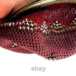 Antique Victorian Cut Steel Coin Purse Silver Plated Repousse Lid Tatting Base