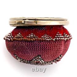 Antique Victorian Cut Steel Coin Purse Silver Plated Repousse Lid Tatting Base