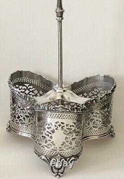 Antique Victorian English Silverplate Silver Plate 3 Wine Bottle Handled Caddy